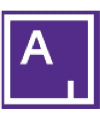 Purple square with green border; large, stylized green A and small vertical green line