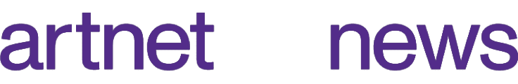 Artnet News logo: purple text on olive green background
