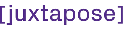 Purple juxtapose in brackets on olive-green background