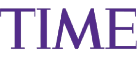 Purple TIME lettering on a dark green background